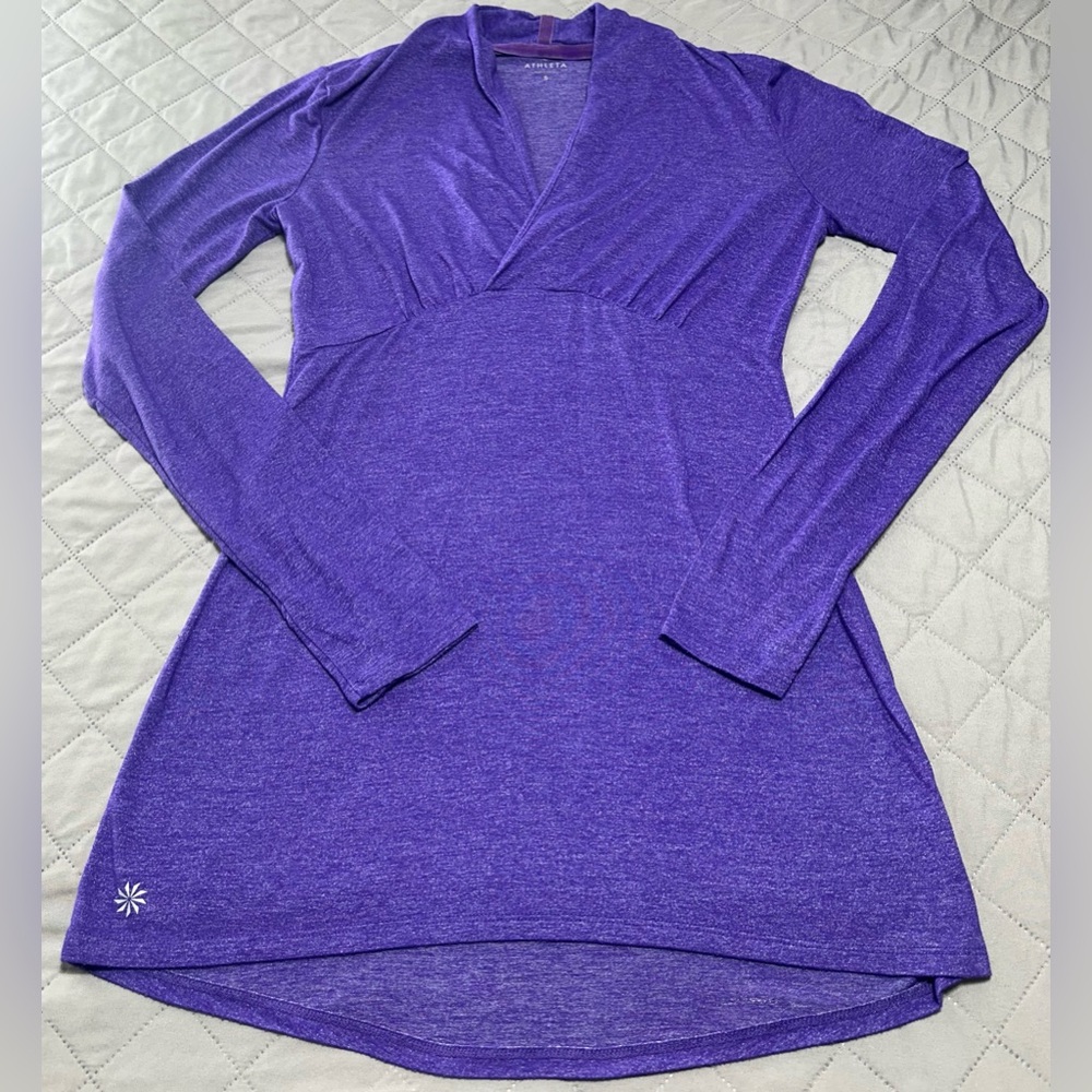 Athleta Heathered Purple Long Sleeve V-Neck Tunic
